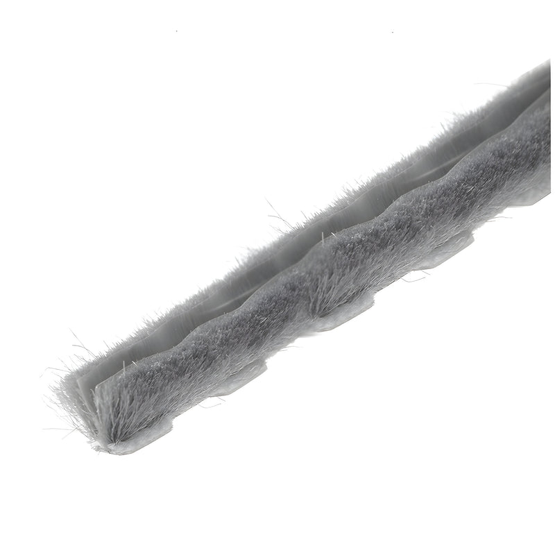 A close-up view of the gray zipper pile weatherstrip showing the textured pile fibers.