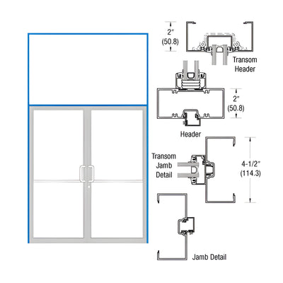 CRL-U.S. Aluminum Bronze Anodized 2" x 4-1/2" Transom Frame for Pair of Doors Butt Hung Using Surface Mount Closers