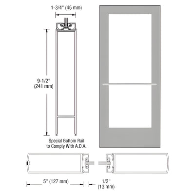 CRL-U.S. Aluminum Clear Anodized 550 Series Wide Stile Inactive Leaf of Pair 3'0 x 7'0 Center Hung for OHCC w/Standard Push Bars Complete ADA Door(s) with Lock Indicator, Cyl Guard