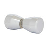 A polished chrome bow-tie style knob for glass shower enclosures shown from an angled perspective.