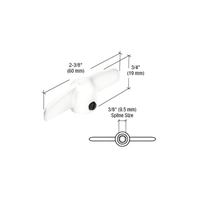 CRL White T-Crank Casement Operator Handles with 3/8" Spline - 2-3/8" Length