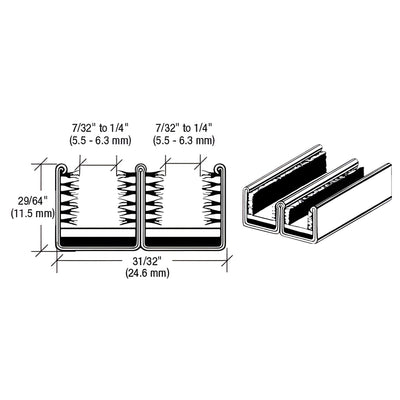 CRL Polished Rigid Double Marine Glass Channel 15/16" x 96"