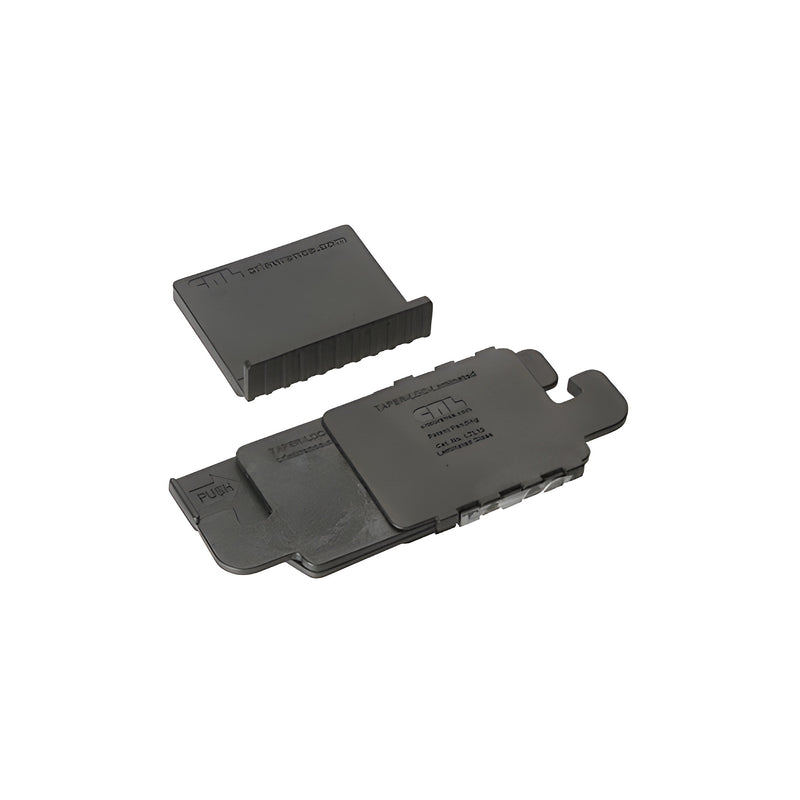 A set of black CRL TAPER-LOC® plastic tapers designed for securing laminated tempered glass panels.