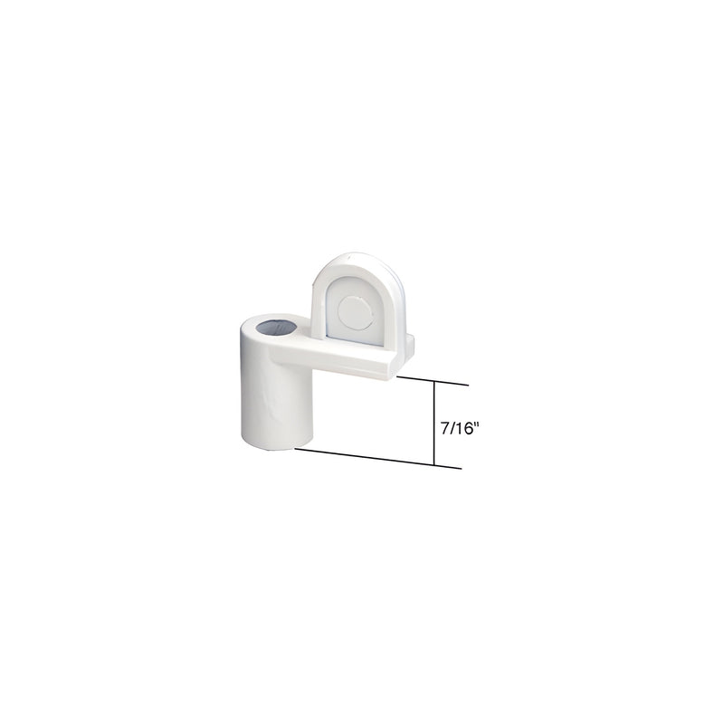 A white 7/16-inch diecast wing clip for window screens shown with a dimension indicator.
