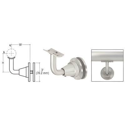 CRL Brushed Stainless Newport Series Glass Mounted Hand Rail Bracket