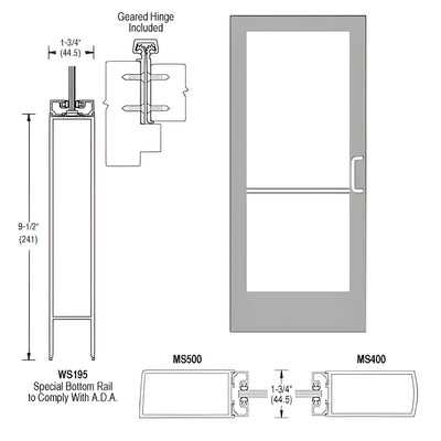 CRL-U.S. Aluminum Clear Anodized 400 Series Medium Stile Inactive Leaf of Pair 3'0 x 7'0 Offset Hung with Geared Hinged Complete ADA Door for 1/4" Glass with Lock Indicator, Cylinder Guard