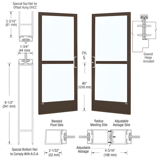 CRL-U.S. 250 Black Alum Bronze Panic Door Pair 6x7 105° Closer