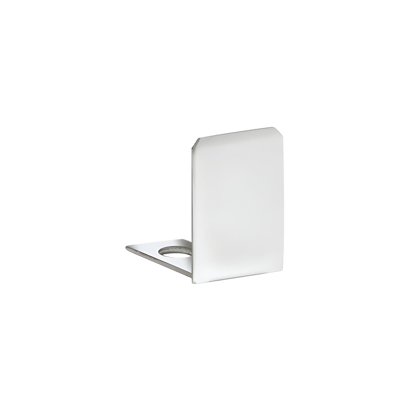 A polished chrome end cap for 1/2 inch deep U-channel made of brass.