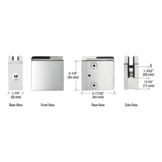 CRL 316 Polished Stainless Glass Radius Base Clamp - Fits 1/2" & 9/16"