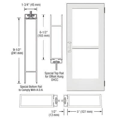 CRL-U.S. Aluminum White KYNAR® Paint Custom Size Single Series 550 Wide Stile Butt Hinge Entrance Door With Panic for Overhead Concealed Door Closer