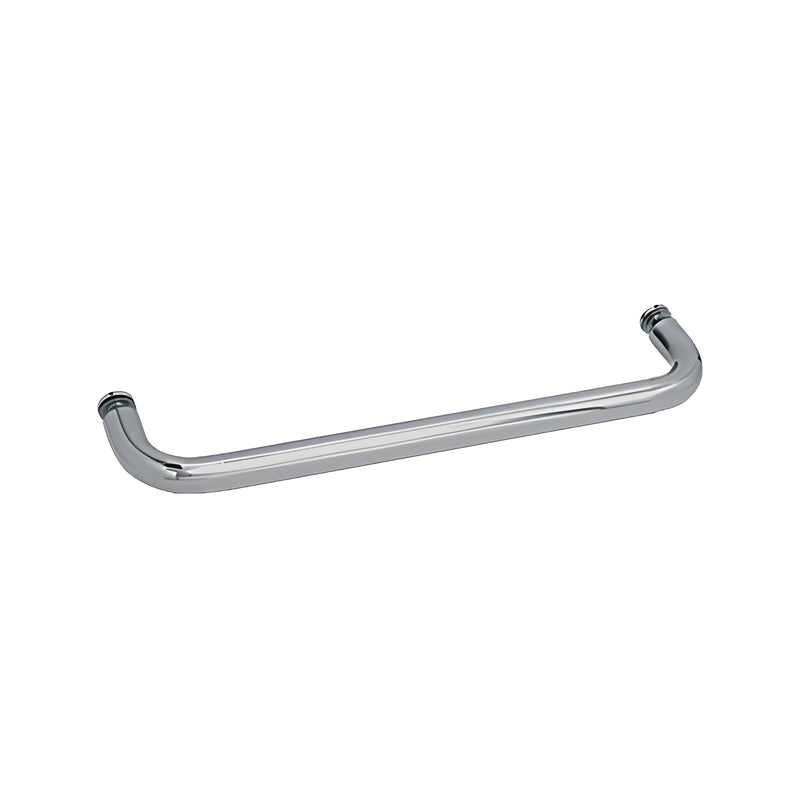 A 22-inch brushed nickel tubular brass towel bar designed for single-sided glass mounting.