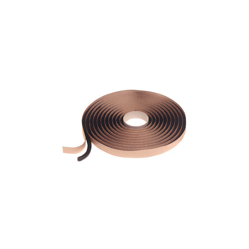 A coiled roll of black 5/16 inch round butyl autoglass tape with a protective paper backing.