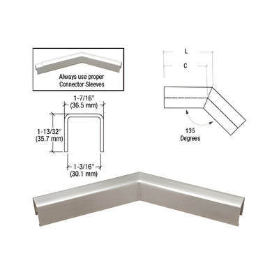 CRL 316 Brushed Stainless L10 Series U-Channel 135 Degree Horizontal Corner for 21.52 mm Laminated Glass Cap Railing