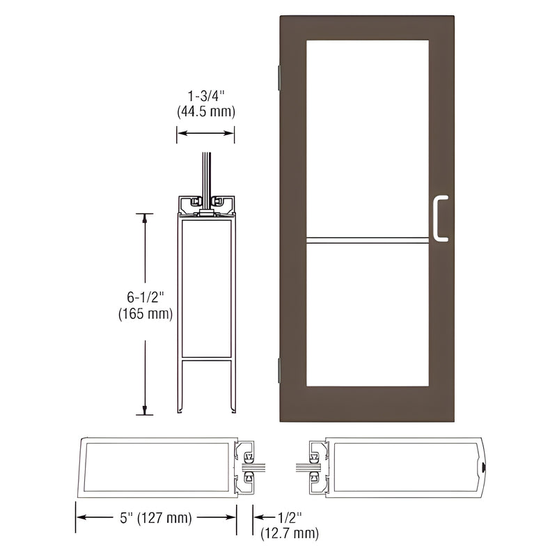 Technical diagram showing the profile and elevation of a 550 Series wide stile inactive door leaf with black bronze anodized finish.