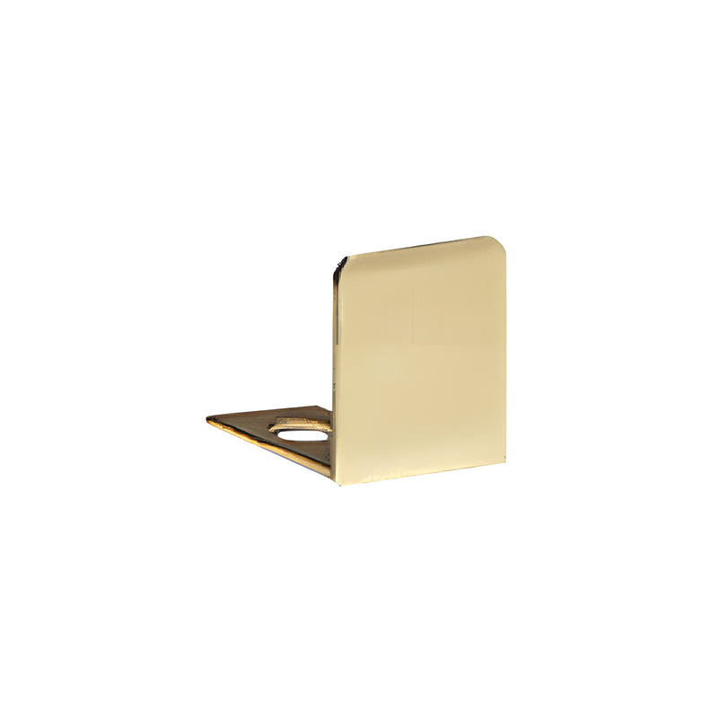 A polished brass end cap for 3/8 inch deep U-channel featuring a mounting hole on the base.