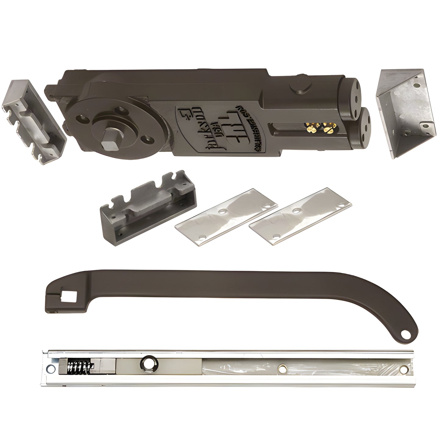 CRL Jackson 21201P31301 overhead concealed door closer kit, P-offset slide-arm, dark bronze, aluminum parts