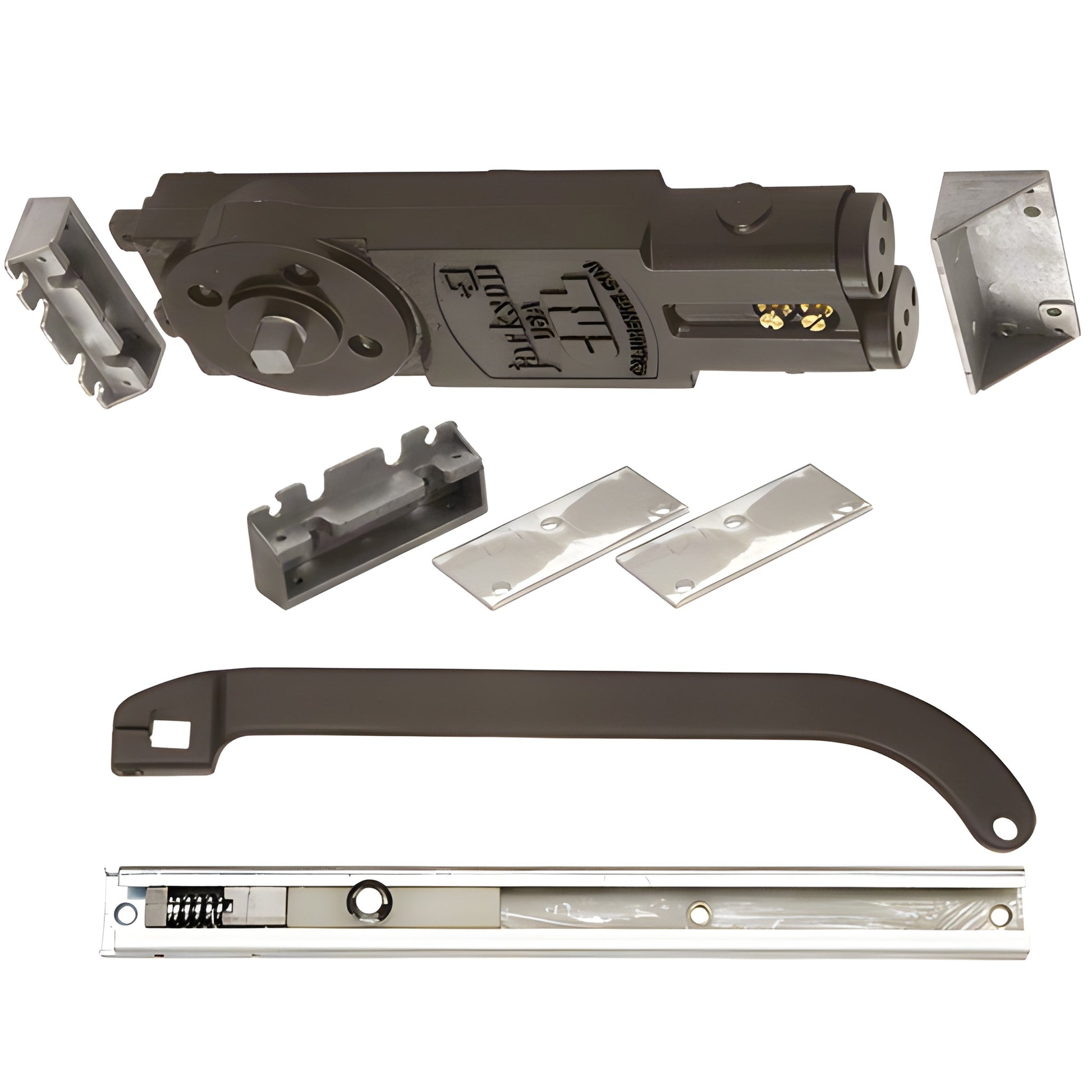 CRL Jackson 21201P31301 overhead concealed door closer kit, P-offset slide-arm, dark bronze, aluminum parts