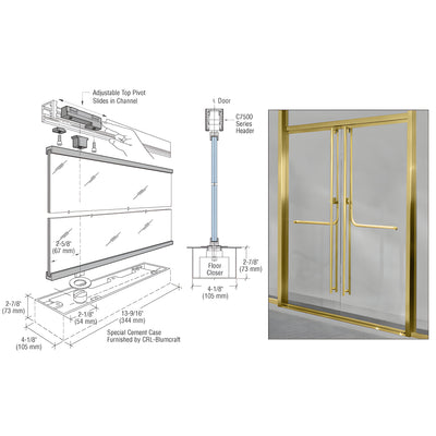CRL-Blumcraft® Satin Brass 1301 Entry Door 3/4" Glass w/Fixed Closer and Standard Top Pivot - Entry With Panic