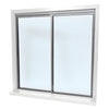 A front view of the CRL Daisy pass-thru assembly featuring a satin anodized frame and two closed sliding glass panels.