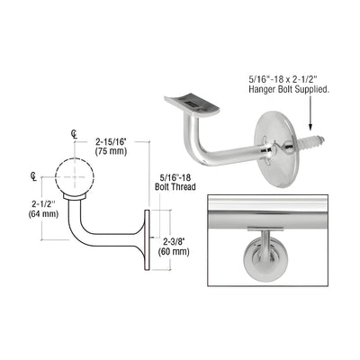 CRL Polished Stainless Pismo Series Wall Mounted Hand Rail Bracket