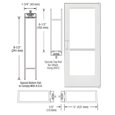 CRL-U.S. Aluminum White KYNAR® Paint Custom Single Series 550 Wide Stile Offset Pivot Entrance Door for Overhead Concealed Door Closer