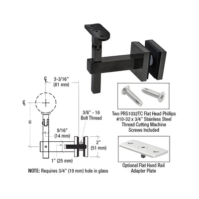 CRL Matte Black Huntington Series Glass Mounted Hand Rail Bracket