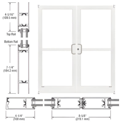 CRL-U.S. Aluminum White KYNAR® Paint Custom Size Pair Series 400T Thermal Medium Stile Offset Pivot Entrance Doors with Panics for Surface Mount Door Closers