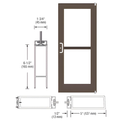 CRL-U.S. Aluminum Class I Bronze Black Anodized 550 Series Wide Stile Active Leaf of Pair 3'0 x 7'0 Offset Hung with Pivots for Surf Mount Closer Complete Panic Door with Std. Panic and Bottom Rail