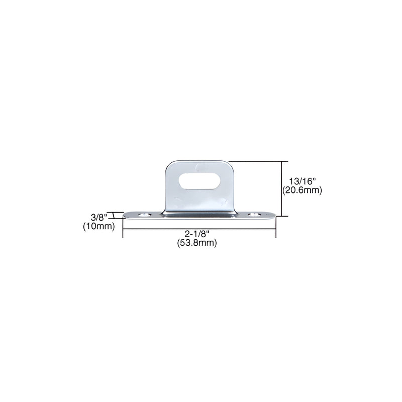 A technical diagram showing the dimensions of an aluminum anti-lift clip for showcase tracks.