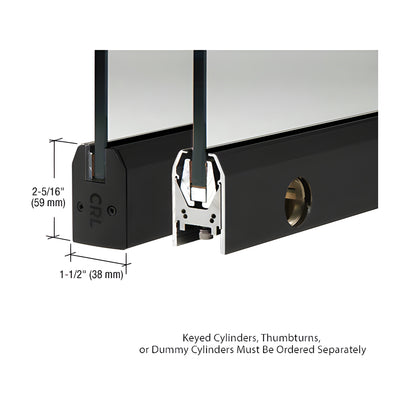 CRL Matte Black 1/2" Glass Low Profile Tapered Door Rail With Lock - Custom Length