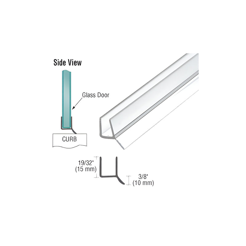 A technical diagram and product view of a clear polycarbonate seal and wipe for 1/2 inch glass doors.