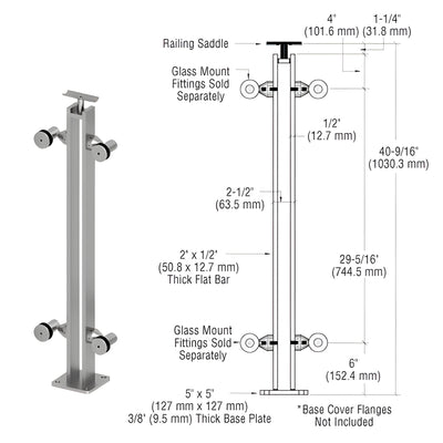 CRL Brushed Stainless 42" P8 Series 180º Center Post Fixed Fitting Railing Kit