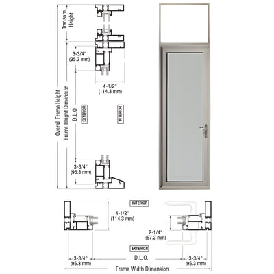 CRL Custom Series 925 Class ll Clear Anodized Hinged Right Swing Out Patio Single Door with Transom Frame, 10" Bottom Rail, and Low Profile Threshold
