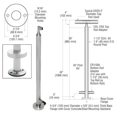 CRL Brushed Stainless 42" CRS Stainless Steel End Post Kit
