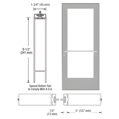CRL-U.S. Aluminum Clear Anodized 550 Series Wide Stile (RHR) HRSO Single 3'0 x 7'0 Center Hung for OHCC w/Standard Push Bars Complete ADA Door(s) with Lock Indicator, Cyl Guard