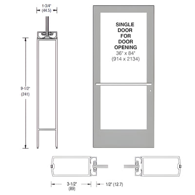 CRL-U.S. Aluminum Clear Anodized 400 Series Medium Stile (LHR) HLSO Single 3'0 x 7'0 Center Hung for OHCC w/Standard Push Bars Complete ADA Door(s) with Lock Indicator, Cyl Guard
