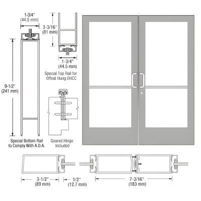 CRL-U.S. Aluminum Clear Anodized Custom Pair Series 400 Medium Stile Geared Hinge Entrance Door for Overhead Concealed Door Closers