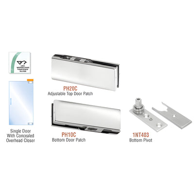 CRL Polished Stainless North American Patch Door Kit for Use with Overhead Door Closer - Without Lock