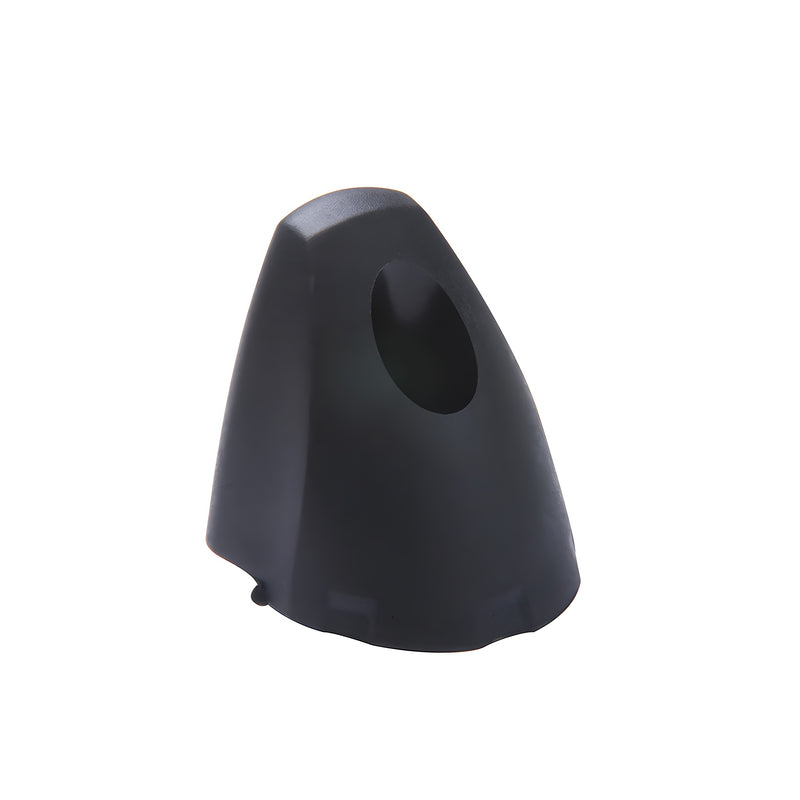 A single black polymer safety cap for a heavy-duty hinge shown in isolation.