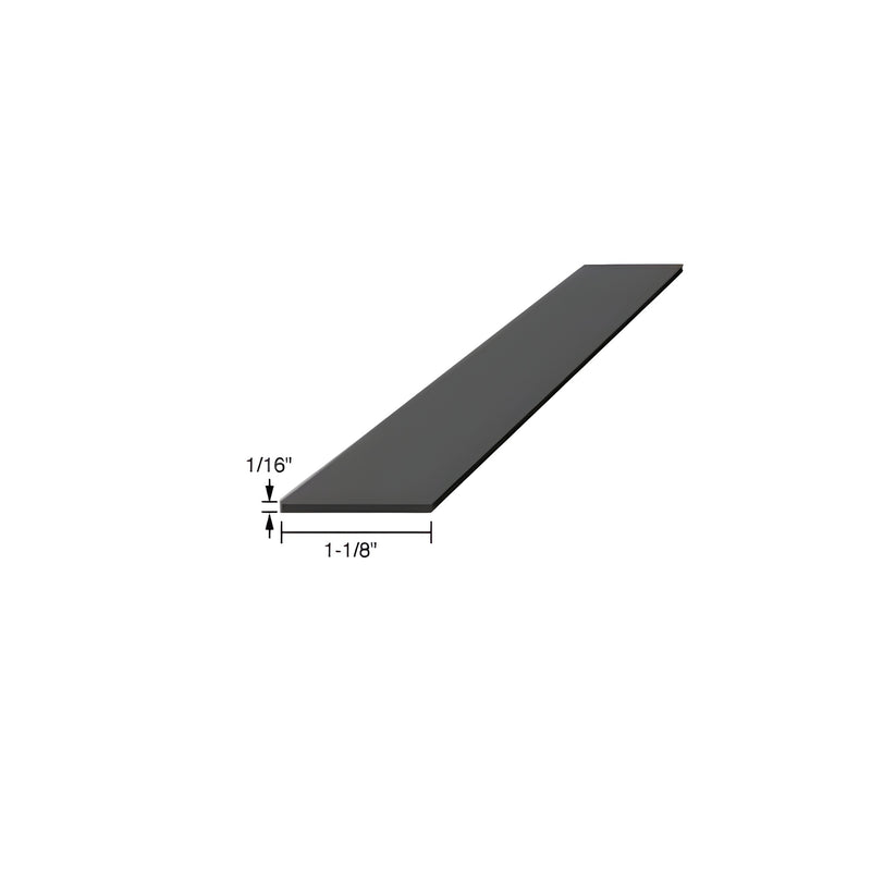 A rectangular black silicone rubber setting block shown with dimension labels for its 1/16 inch thickness and 1-1/8 inch width.