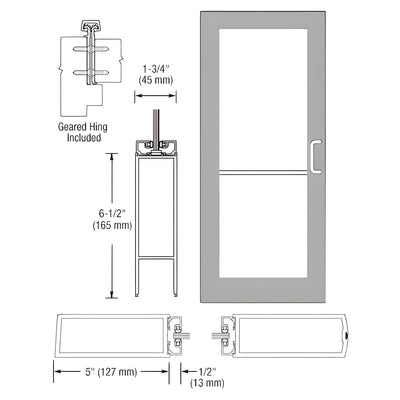 CRL-U.S. Aluminum Clear Anodized 550 Series Wide Stile Inactive Leaf of Pair 3'0 x 7'0 Offset Hung with Geared Hinged Complete Door for 1" Glass with Standard MS Lock and Bottom Rail