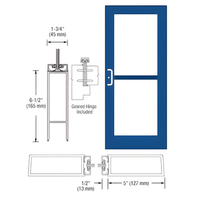 CRL-U.S. Aluminum Custom KYNAR® Anodized Custom Single Series 550 Wide Stile Geared Hinge Entrance Door For Panic and Surface Mount Door Closer