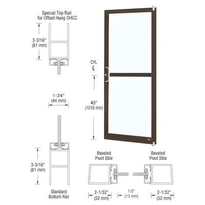 CRL-U.S. Aluminum Bronze Black Anodized Custom Single Series 250 Narrow Stile Offset Pivot Entrance Door for Panic and Overhead Concealed Door Closer