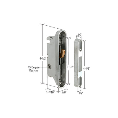 CRL 7/8" Wide Mortise Lock and Keeper with 3-1/2" Screw Holes with 45 Degree Keyway