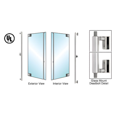 CRL-Blumcraft® Brushed Stainless Left Hand Reverse Glass Mount 'F' Exterior Top and Bottom Secured Deadbolt Handle With Cylinder Outside and Thumbturn Inside