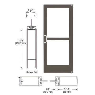 CRL-U.S. Aluminum Class I Bronze Black Anodized 400 Series Medium Stile Active Leaf of Pair 3'0 x 7'0 Offset Hung with Pivots for Surf Mount Closer Complete Panic Door with Std. Panic and 7-1/2" Bottom Rail