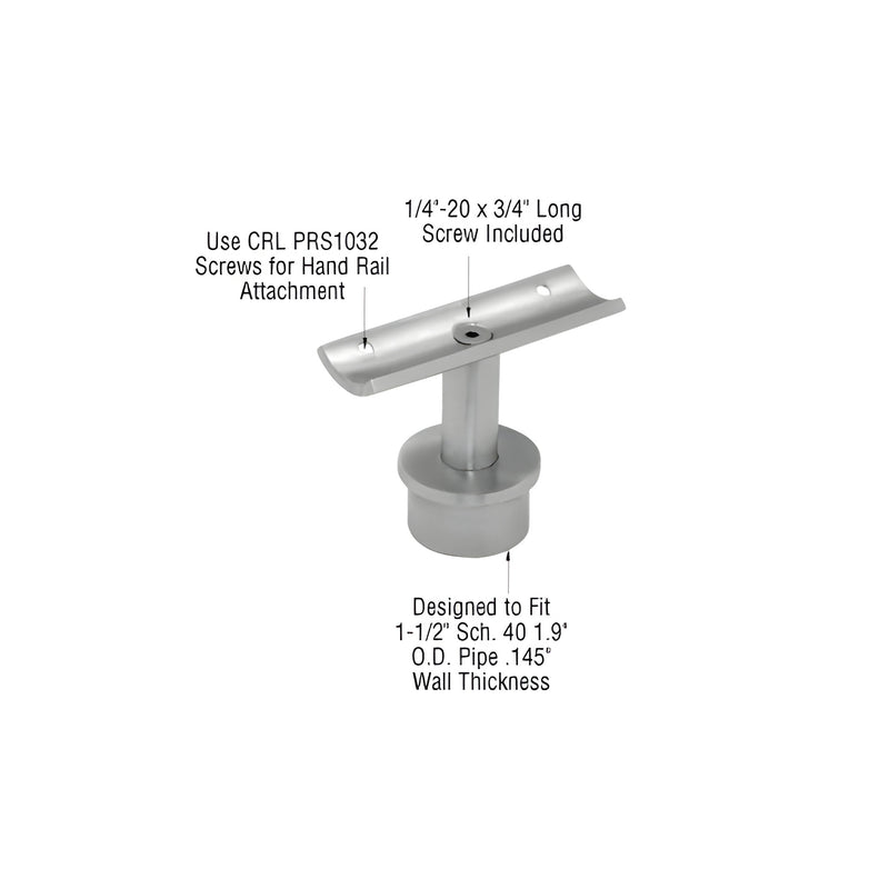 A polished stainless steel 180-degree fixed standoff saddle for 1.9-inch round posts with labeled installation screw specifications.