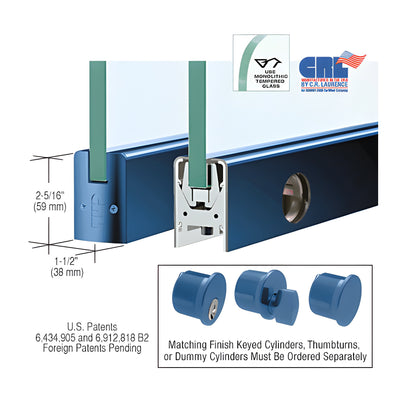 CRL Custom Color 3/8" Glass Low Profile Square Door Rail With Lock - Custom Length