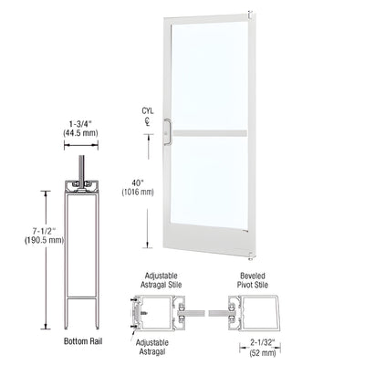 CRL-U.S. Aluminum White KYNAR® Paint 250 Series Narrow Stile Active Leaf of Pair 3'0 x 7'0 Offset Hung with Pivots for Surf Mount Closer Complete Panic Door with Std. Panic and 7-1/2" Bottom Rail
