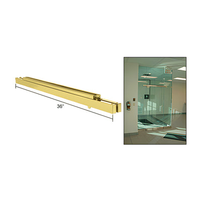 CRL Polished Brass Single Narrow Floating Header with Surface Mounted Top Pivots - for 36" Wide Opening